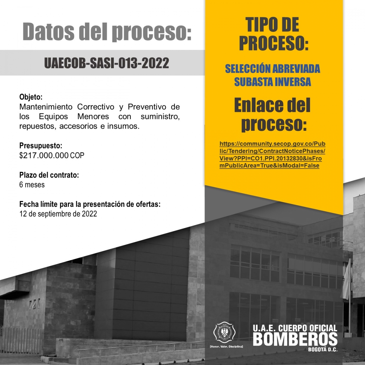 Ir a Licitación pública UAECOB-SASI-013-2022