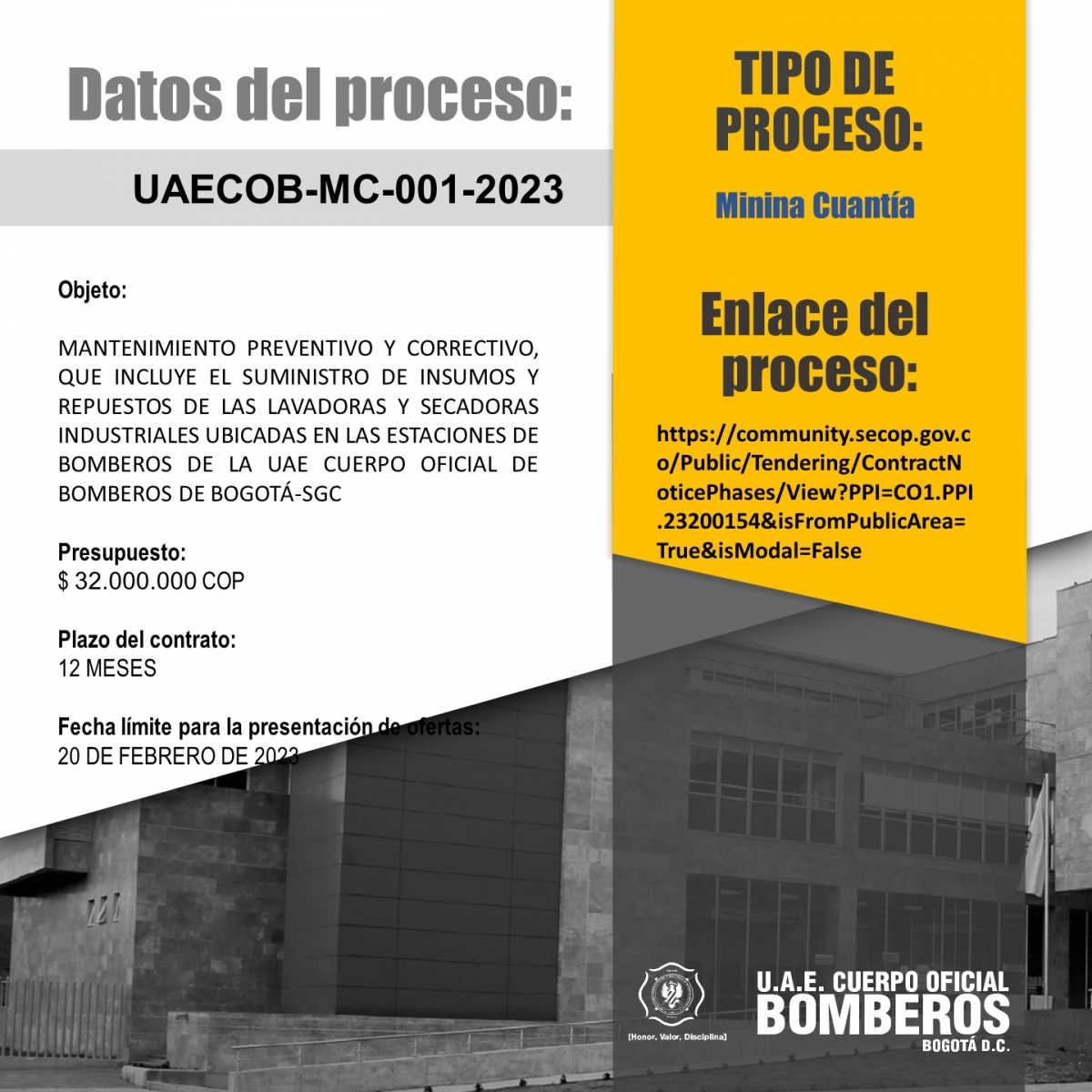 Licitación pública UAECOB-MC-001-20233