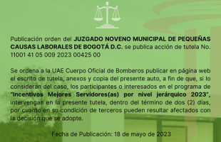 Publicación por prden del Juzgado Noveno Municipal de Pequeñas Causas Laborales Bogotá. D.C.