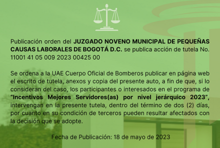 Publicación por prden del Juzgado Noveno Municipal de Pequeñas Causas Laborales Bogotá. D.C.